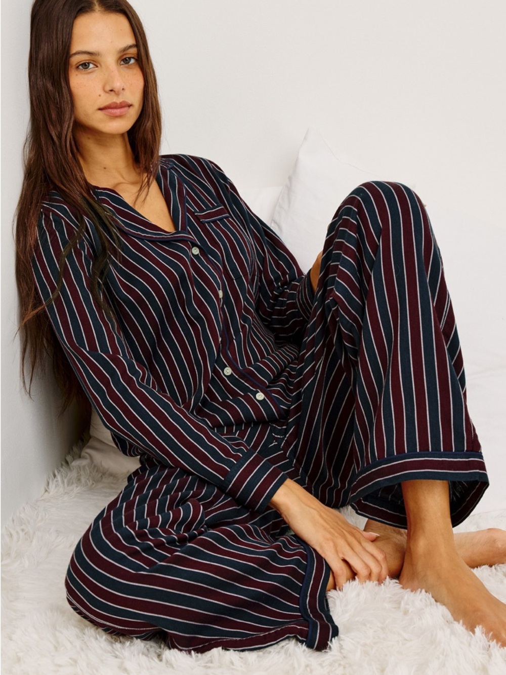 Rails Women’s Luna Navy Oxblood Stripe Pajama Set Size Large Rayon Lounge Comfy